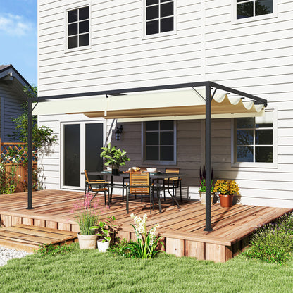 4 x 3(m) Outdoor Pergola Retractable Canopy Wall Mounted, Cream