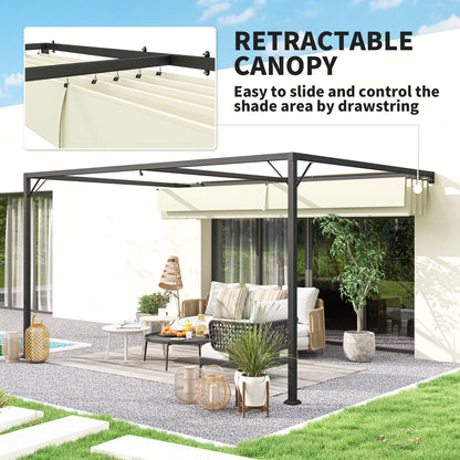 4 x 3(m) Outdoor Pergola Retractable Canopy Wall Mounted, Cream