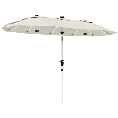 3 m Double-Sided Garden Parasol with Solar Lights, Cream White