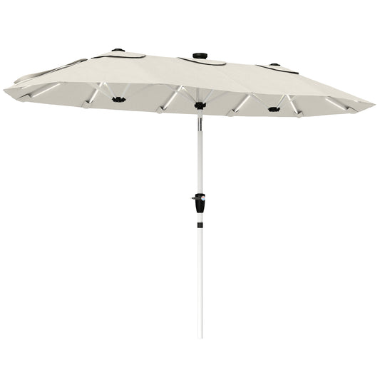 3 m Double-Sided Garden Parasol with Solar Lights, Cream White