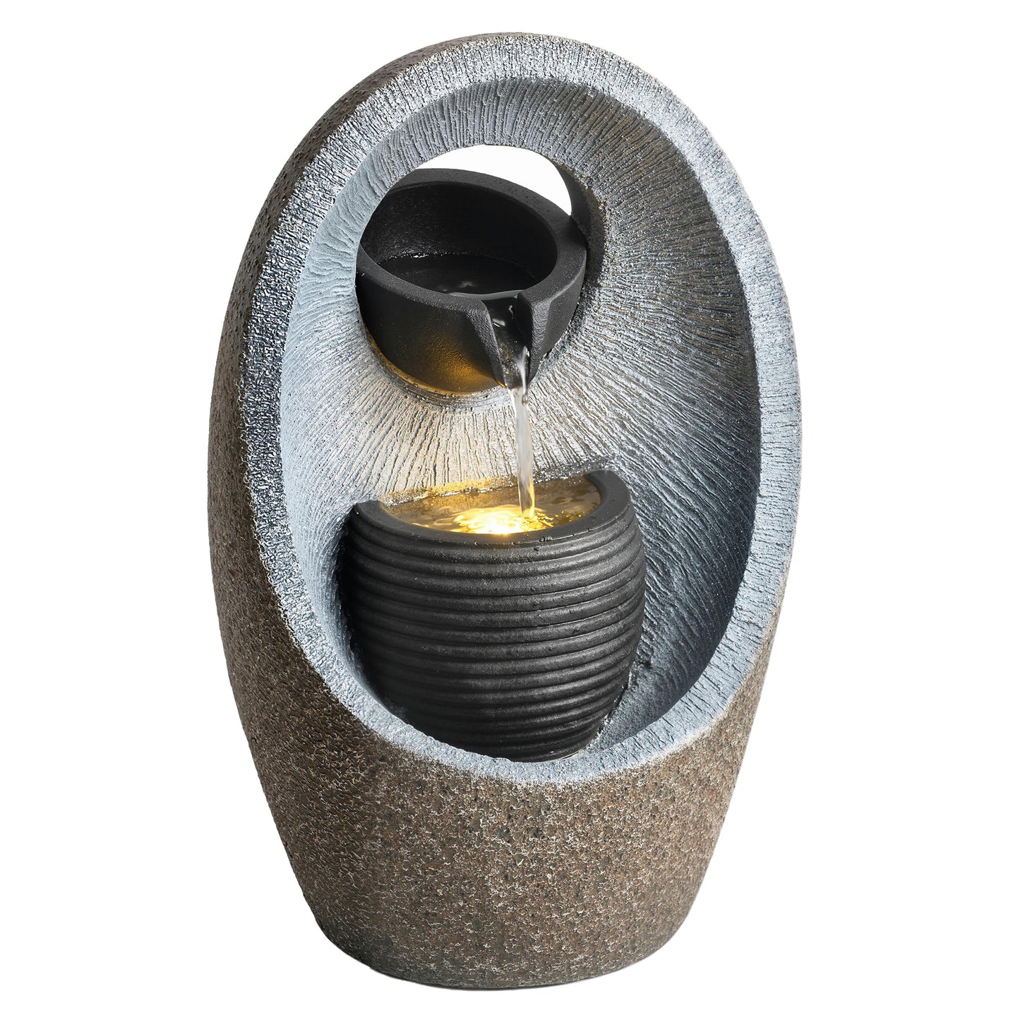 Water Feature with 2-Tier Bowls, Pump and LED Lights