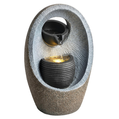 Water Feature with 2-Tier Bowls, Pump and LED Lights