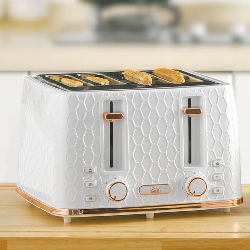 Toaster with 4 Slot, 7 Browning Levels, 1600W, White Honeycomb