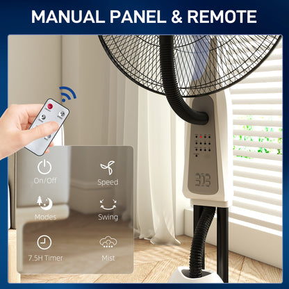 18" Pedestal Fan with Water Mist Spray Standing Fan, 2.8L Tank, White