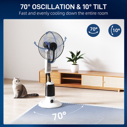 18" Pedestal Fan with Water Mist Spray Standing Fan, 2.8L Tank, White