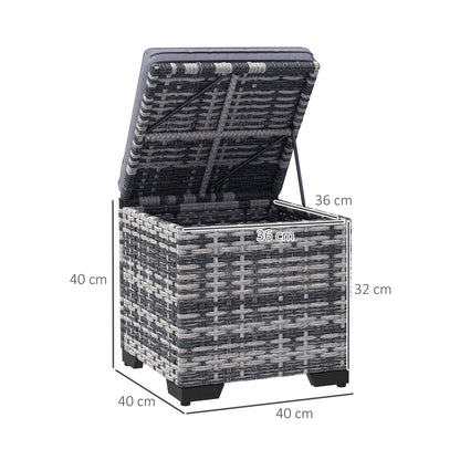 Set of 2 Rattan Footstool, Storage Ottoman w/ Cushions, Dark Grey