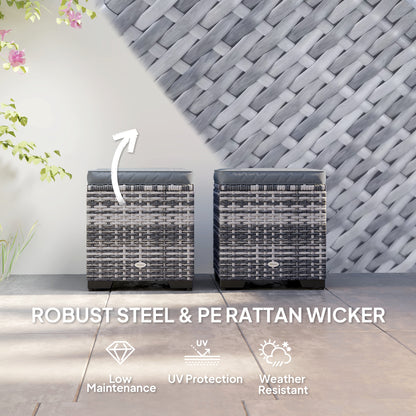 Set of 2 Rattan Footstool, Storage Ottoman w/ Cushions, Dark Grey