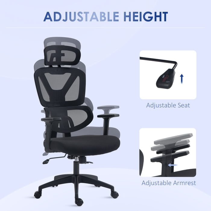 Mesh Office Chair, Height Adjustable Desk Chair with Lumbar Support, Swivel Wheels and Adjustable Headrest, Black