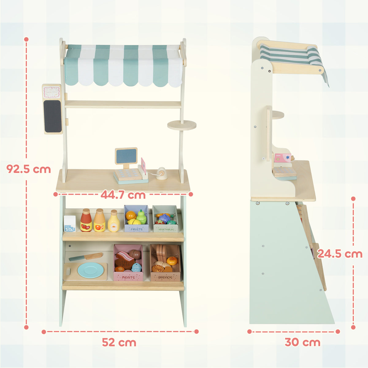 Wooden Toy Shop, Supermarket Role Play with 34 Accessories, Green