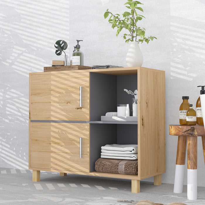 Bathroom Storage Cabinet with Open Compartments and Double Doors