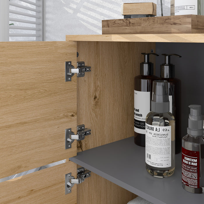 Bathroom Storage Cabinet with Open Compartments and Double Doors