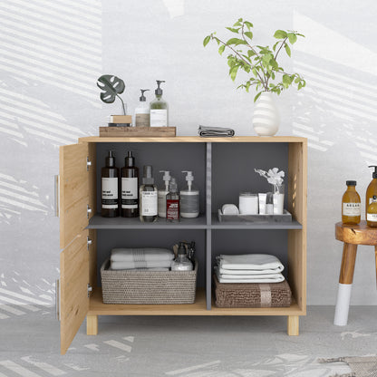 Bathroom Storage Cabinet with Open Compartments and Double Doors