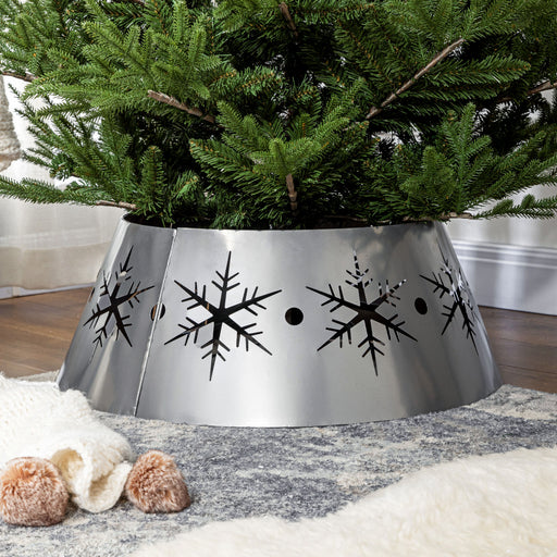 Christmas Tree Base Cover with Hollow Snowflake Patterns Xmas Decoration