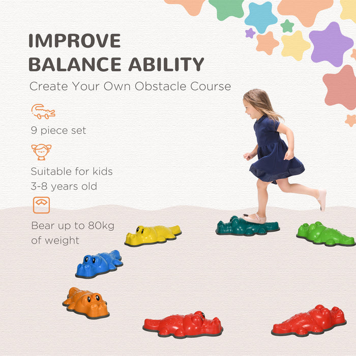 ZONEKIZ 9PCs Kids Stepping Stones, Crocodile Design with Anti-slip Edge Balance River Stones, Indoor Outdoor, Stackable