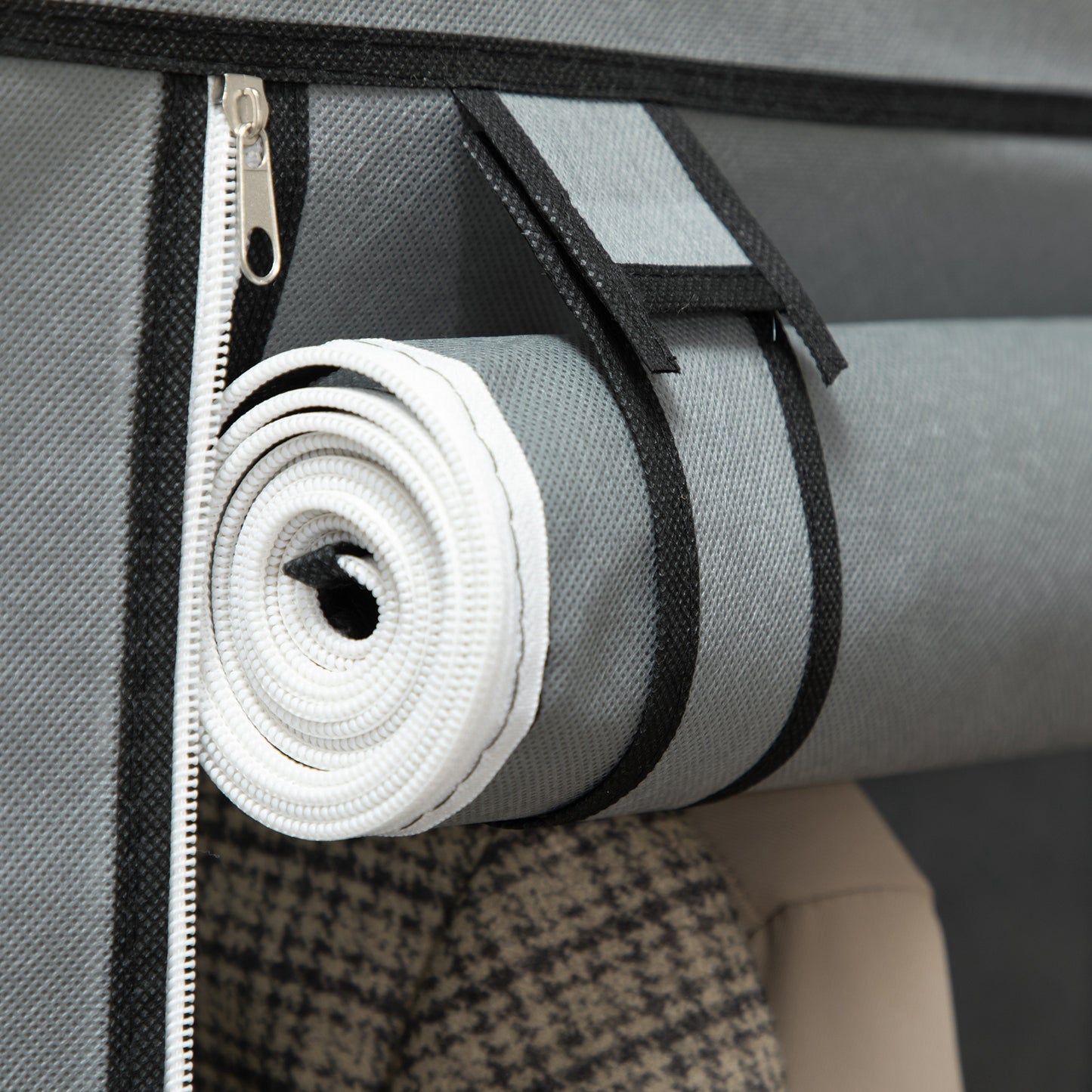 Fabric Portable Wardrobe with 8 Shelves 2 Hanging Rails, Light Grey