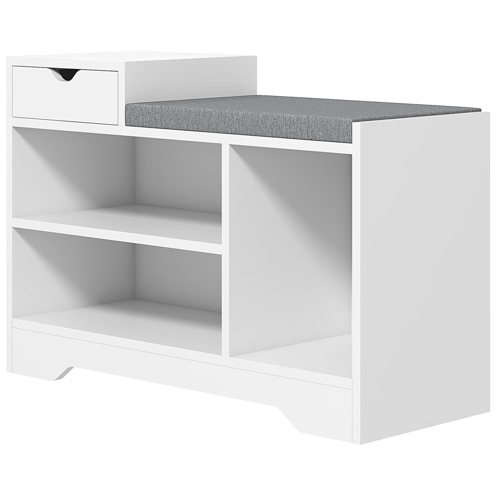 Shoe Storage with Seat, Upholstered Entryway Bench, Shoe Bench with Drawer and 3 Open Shelves for Hallway