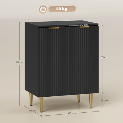 Sideboard Buffet Cabinet, Modern Kitchen Storage Cabinet with 2 Doors and Adjustable Shelf, Living Room Sideboard with Metal Legs for Hallway, Black
