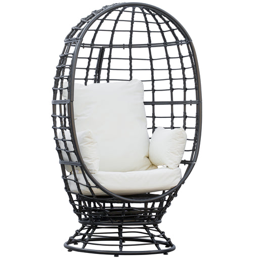 Swivel Egg Chair, Rattan Outdoor Chair with Cushion and Pillow for Balcony, Garden, Patio, Black