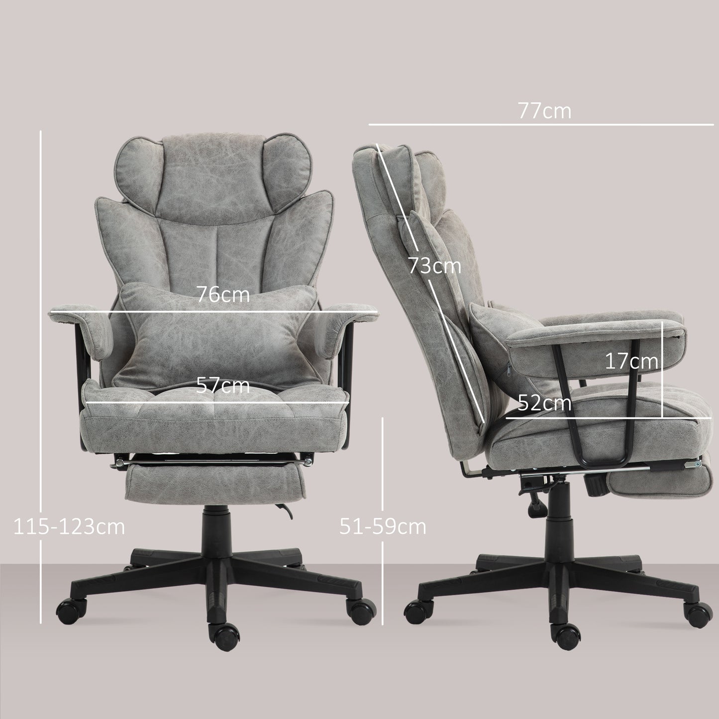 Office Chair, Ergonomic Desk Chair with Foot Rest, Grey