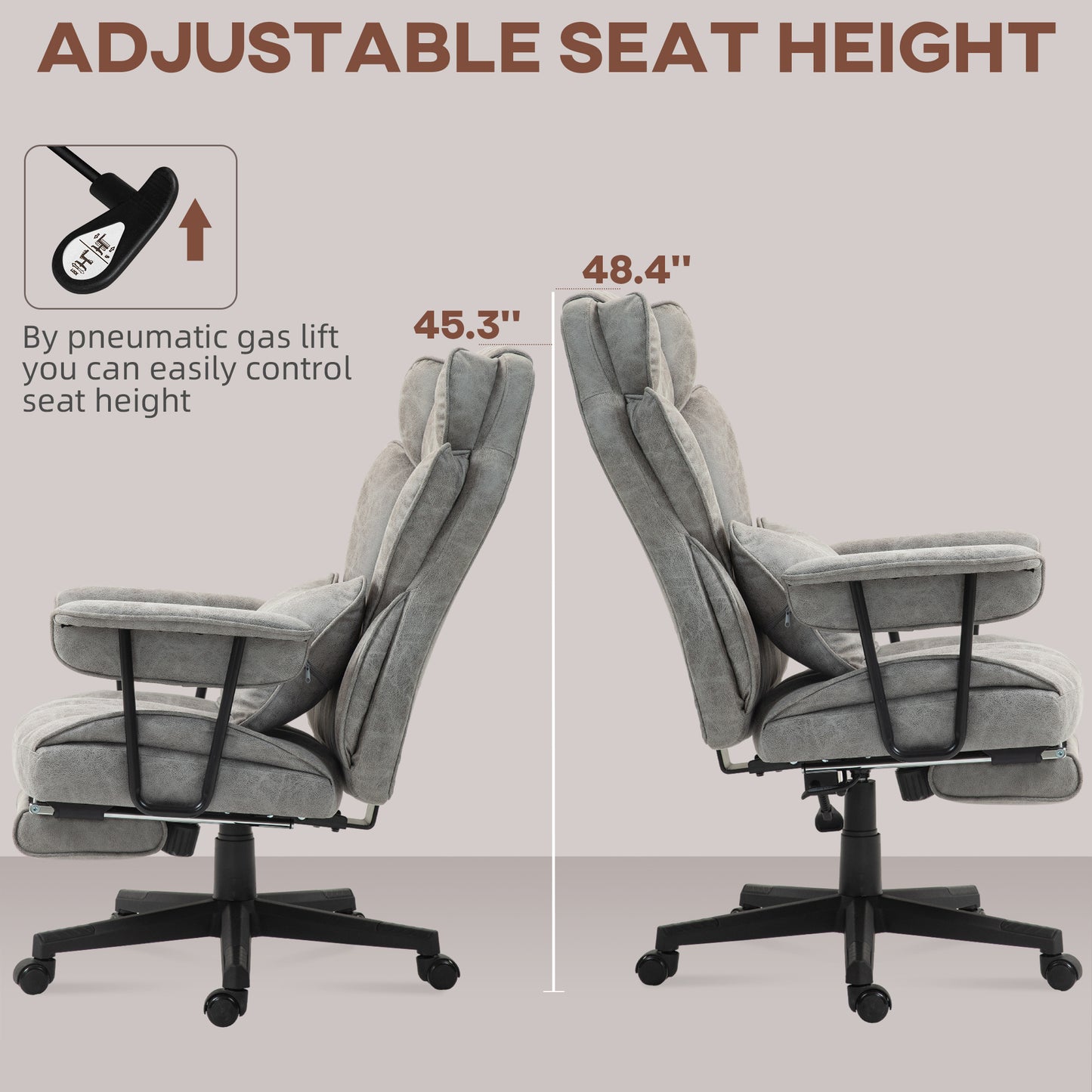 Office Chair, Ergonomic Desk Chair with Foot Rest, Grey