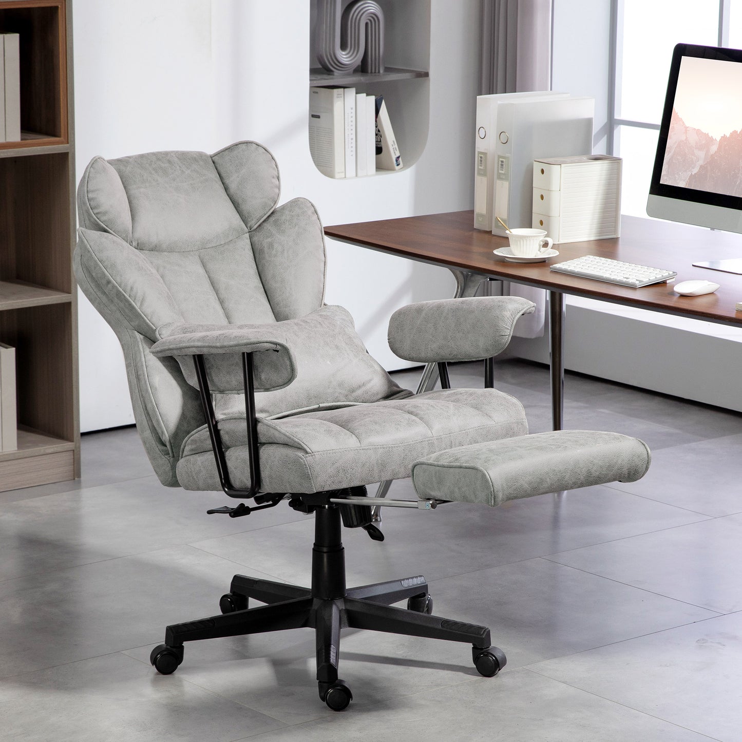 Office Chair, Ergonomic Desk Chair with Foot Rest, Grey