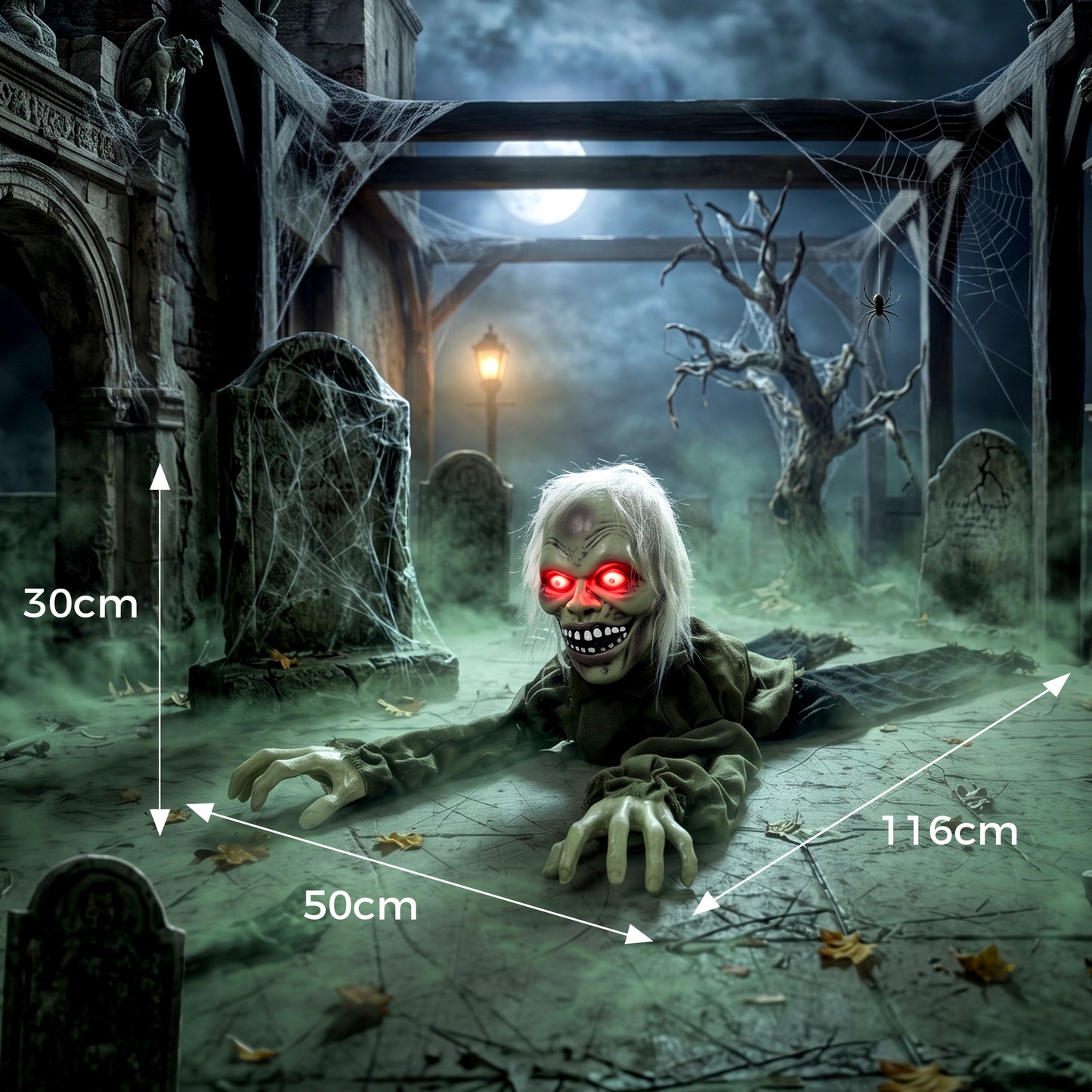 Animatronic Crawling Zombie with Light-Up Eyes and Creepy Sound