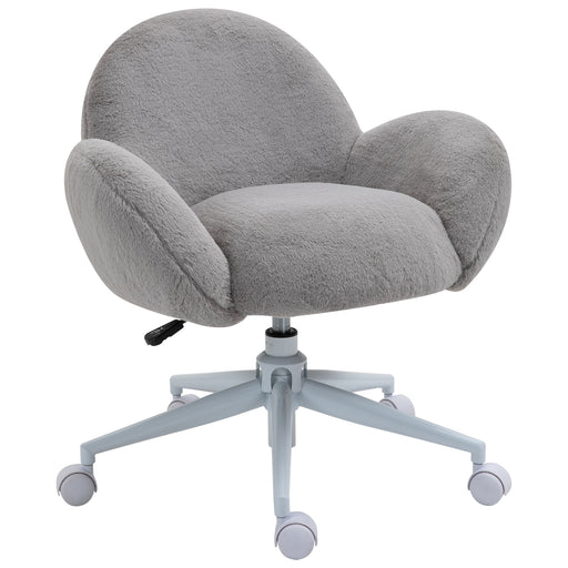 Fluffy Leisure Chair Office Chair with Backrest and Armrest for Home Bedroom Living Room with Wheels Grey