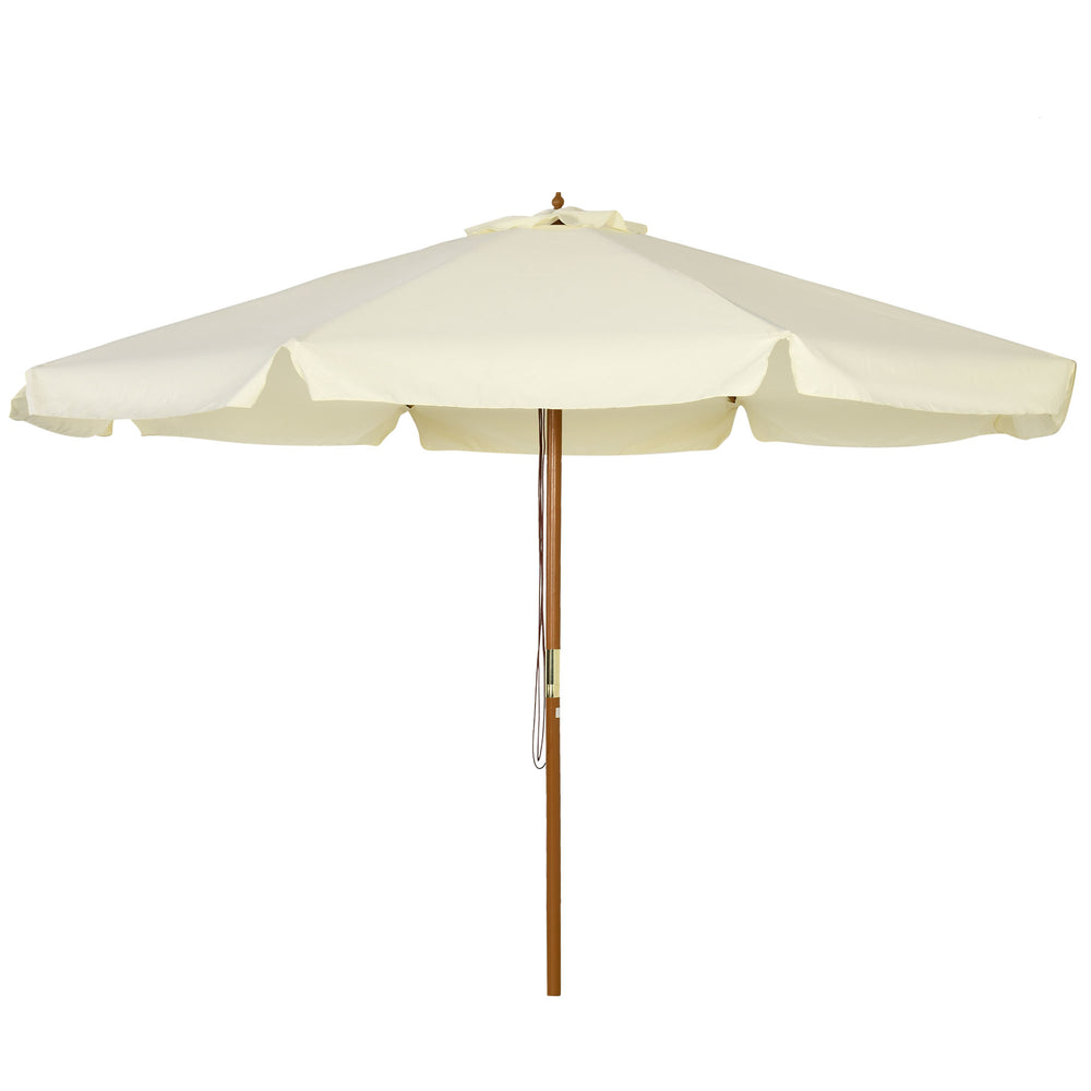 3.3(m) Patio Umbrella, Garden Parasol, Outdoor Sun Shade Canopy with 8 Bamboo Ribs, Ruffles and Wood Pole, Beige