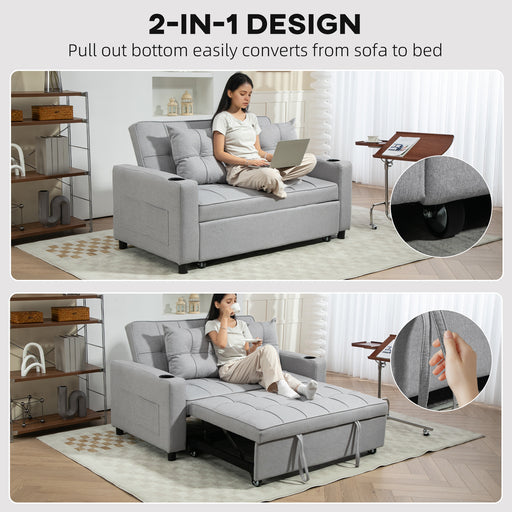 2 Seater Pull Out Sofa Bed with Pockets for Living Room Light Grey