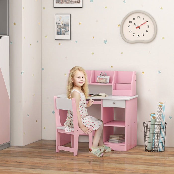 Kids Desk and Chair Set with Storage for 5-8 Years, Pink