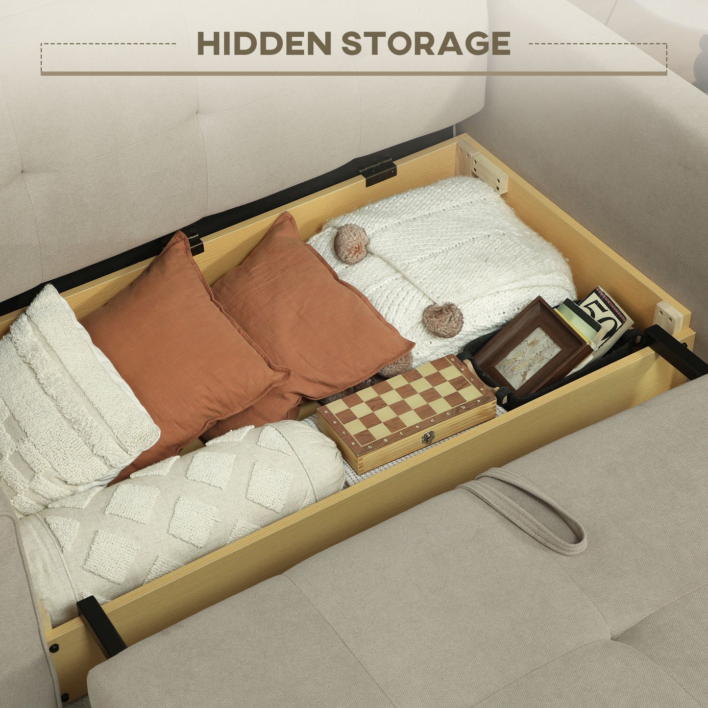 2 Seater Sofa Bed Convertible Bed Settee w/ 2 Cushions Light Brown