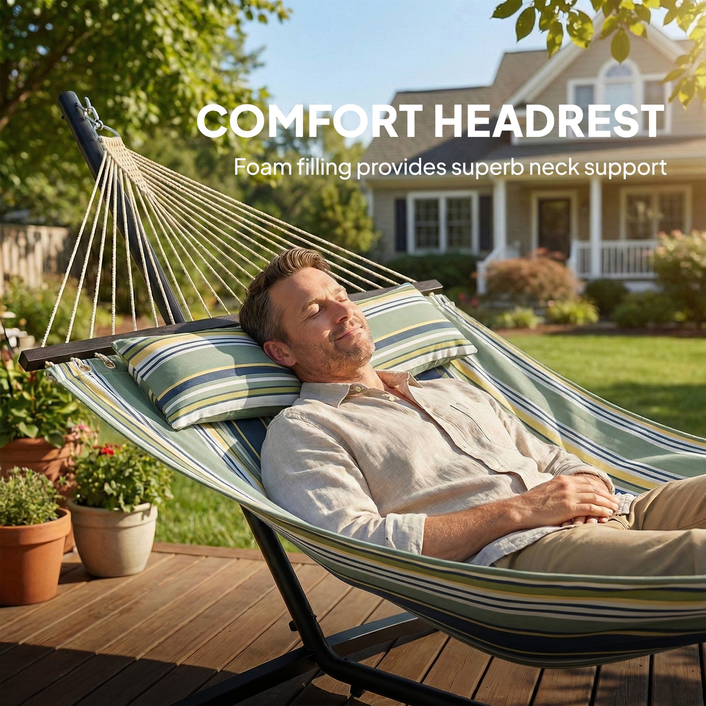Outdoor Hammock with Stand Detachable Pillow, 120kg Capacity, Green