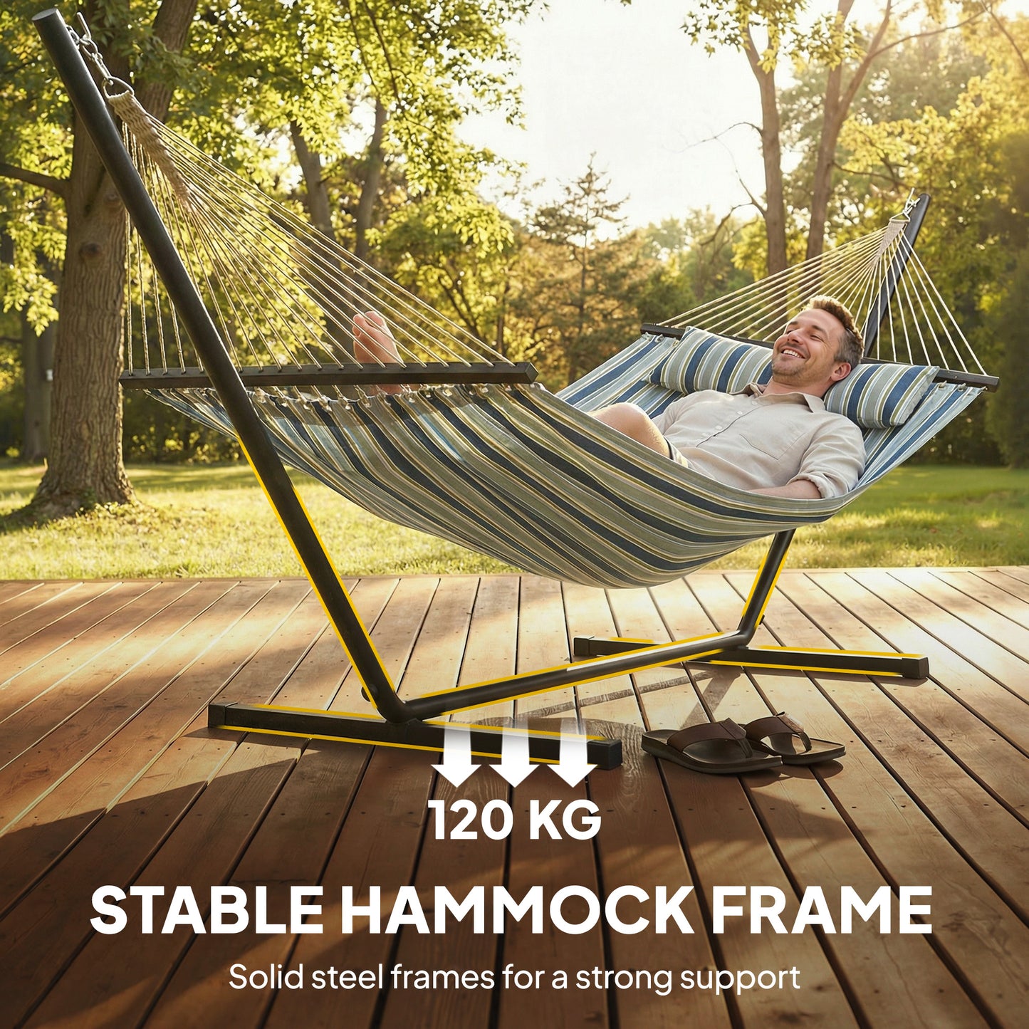 Outdoor Hammock with Stand Detachable Pillow, 120kg Capacity, Green