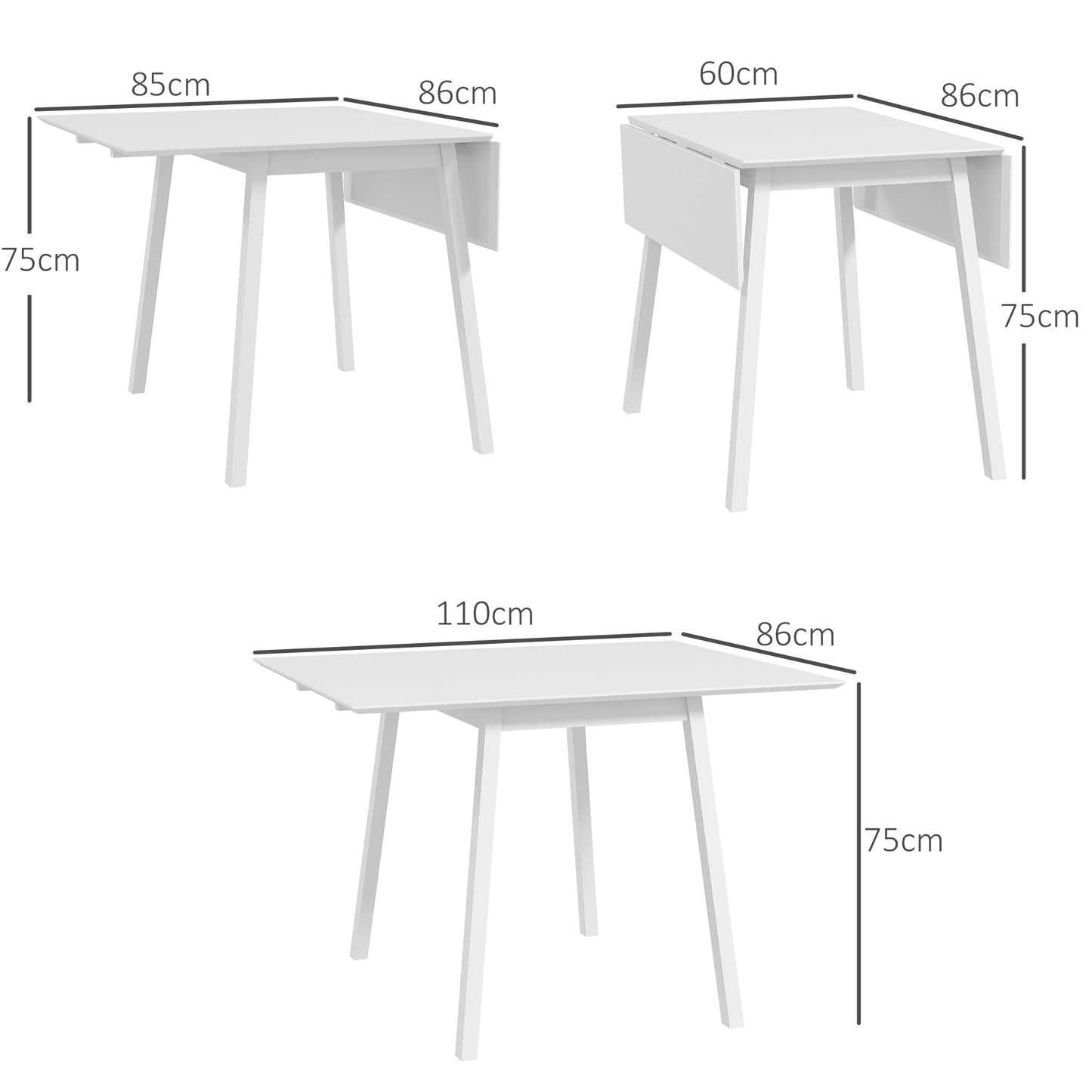 Extendable Kitchen Table for 2-4, Folding Drop Leaf Dining Table, White