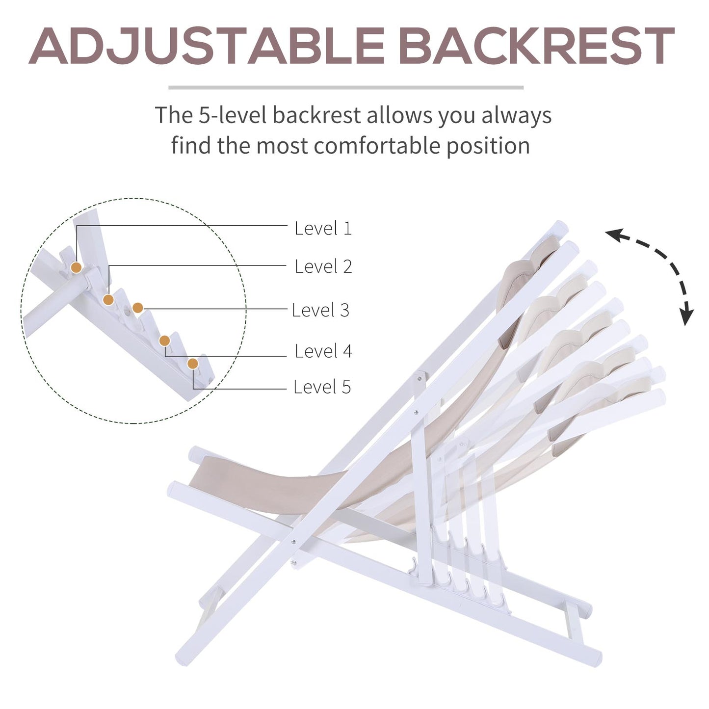 Set of 2 Folding Garden Beach Deck Chairs Deckchairs Seaside Folding Garden Patio Lounger, White