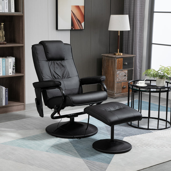 Manual Sofa Reclining Armchair PU Leather Massage Recliner Chair and Ottoman, Black