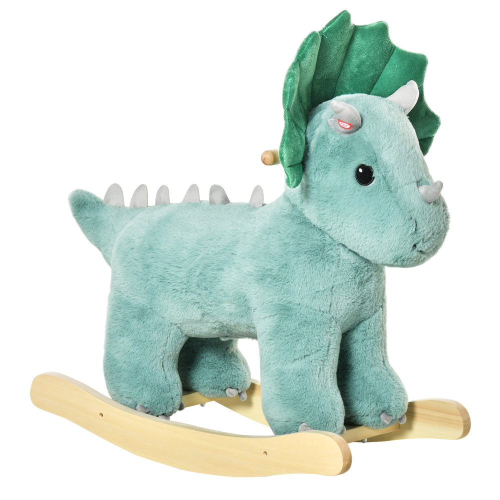 Kids Plush Ride-On Rocking Horse Triceratops-shaped Plush Toy Rocker with Realistic Sounds for Child 36-72 Months Green