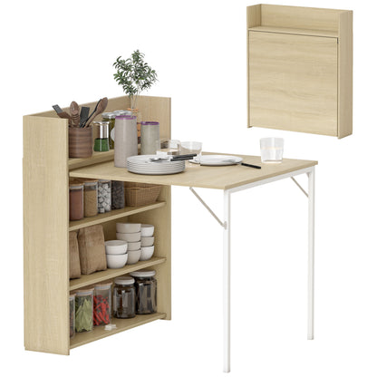 Folding Dining Table, Kitchen Table with Shelves Oak Wood Effect