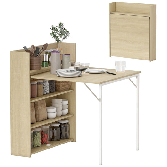 Folding Dining Table, Kitchen Table with Shelves Oak Wood Effect