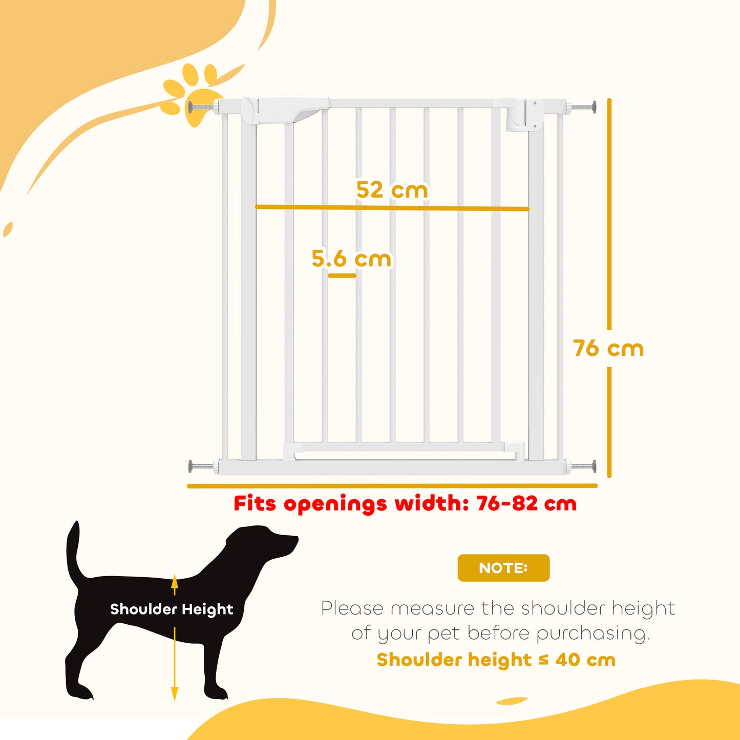 Pet Safety Gate, 76-82cm Wide Baby Stair Gate with Auto-Close