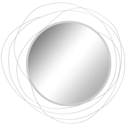 Metal Wall Art 65cm Round Mirror for Living Room Dining Room Silver