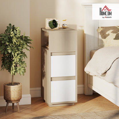 Slim Bedside Table, Bedside Cabinet with Open Shelf and 2 Drawers