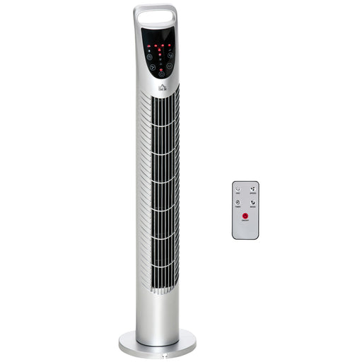 Tower Fan Oscillating 3 Speeds 3 Winds 40W w/ Remote Control Timer Moving Head Quiet Operation Home Office Bedroom Silver - 78.5H cm