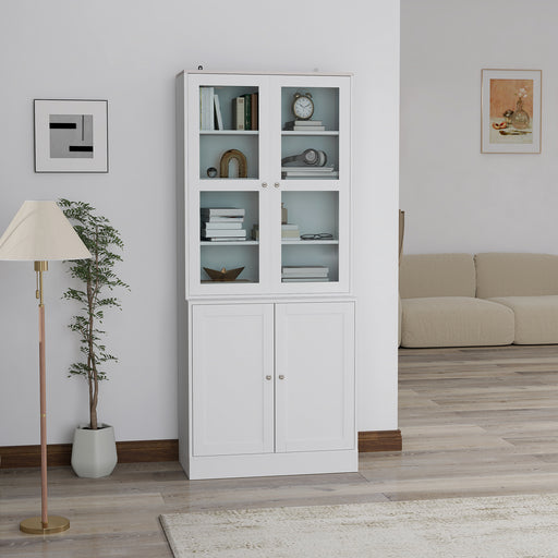 Modern Bookcase Display Storage Cabinet w/ Doors Adjustable Shelves