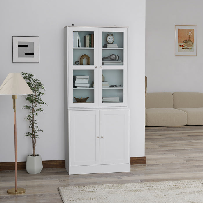 Modern Bookcase Display Storage Cabinet w/ Doors Adjustable Shelves