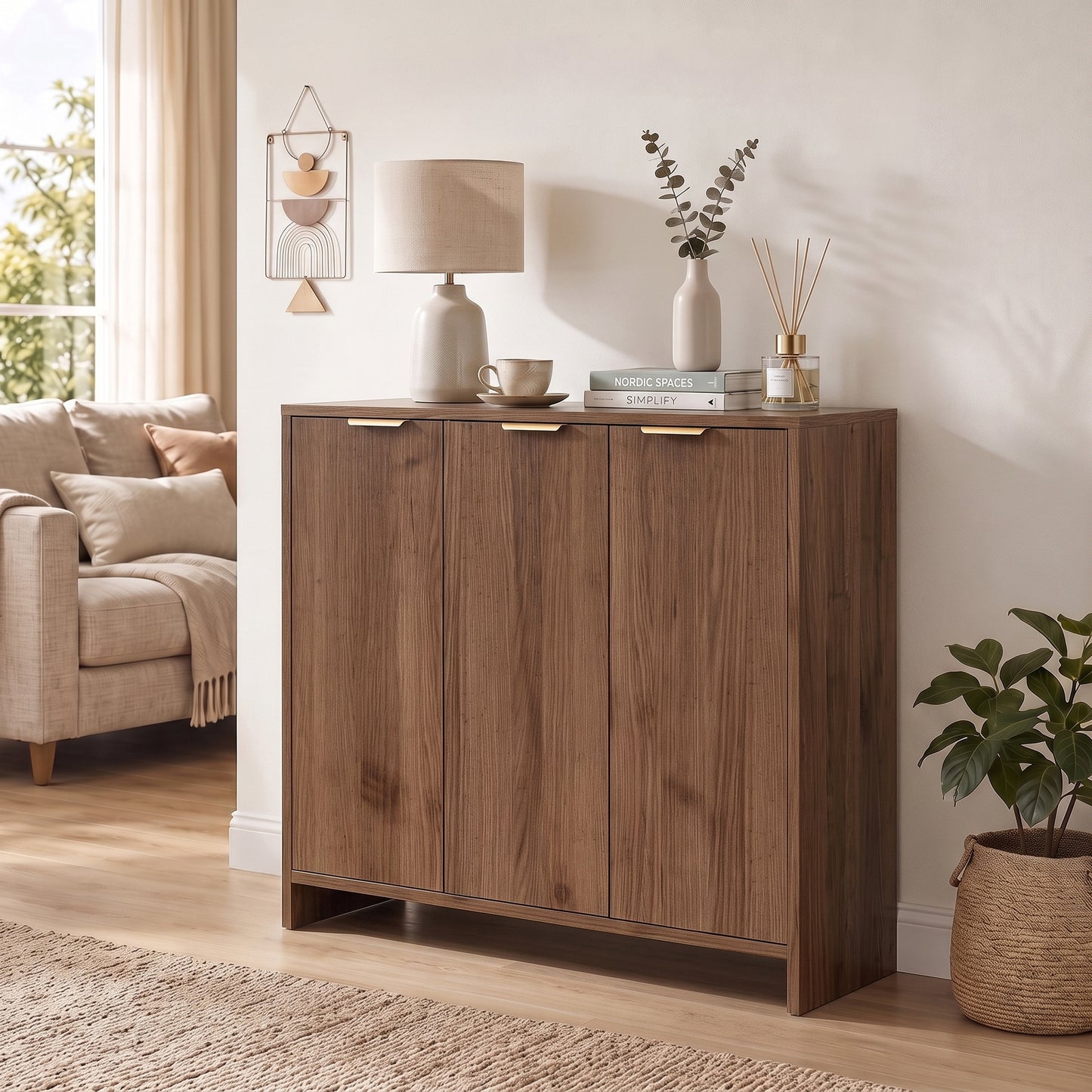 Sideboard with 3 Doors and Adjustable Shelves Kitchen Cupboard Brown