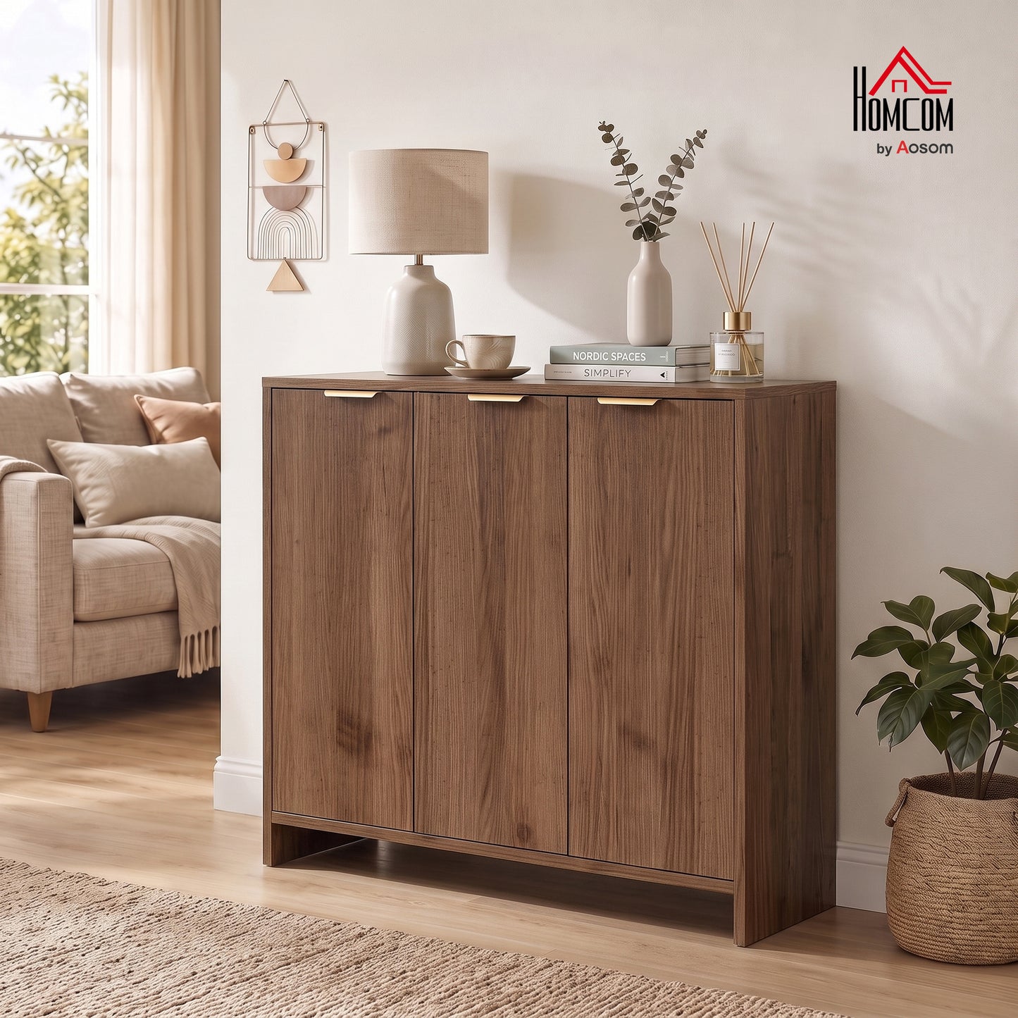 Sideboard with 3 Doors and Adjustable Shelves Kitchen Cupboard Brown