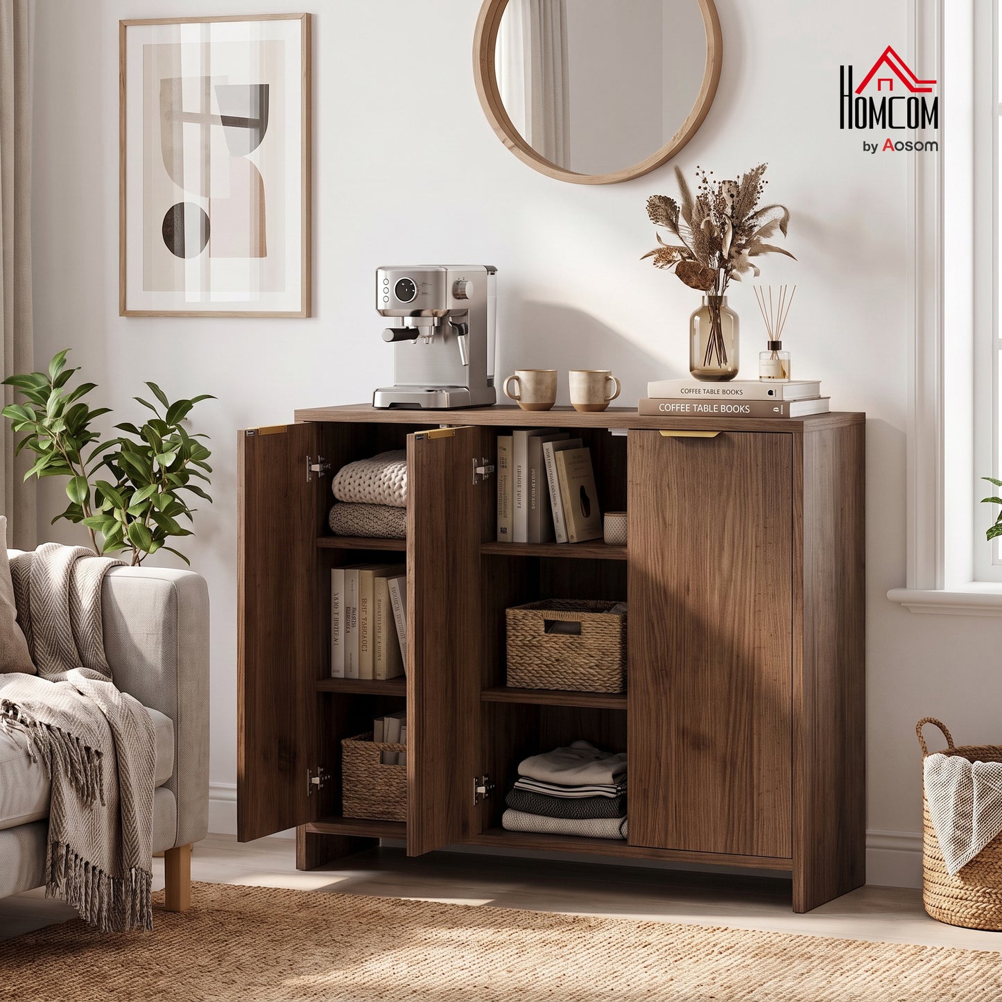 Sideboard with 3 Doors and Adjustable Shelves Kitchen Cupboard Brown