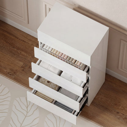 High Gloss Chest of Drawers, 5-Drawer Storage Cabinets, For Bedroom - White