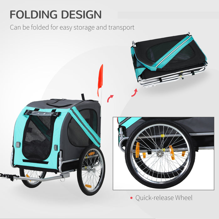 Dog Bike Trailer Folding Pet Trailer Dog Carrier Bicycle Steel Frame Jogger Stroller with Suspension - Green & Grey